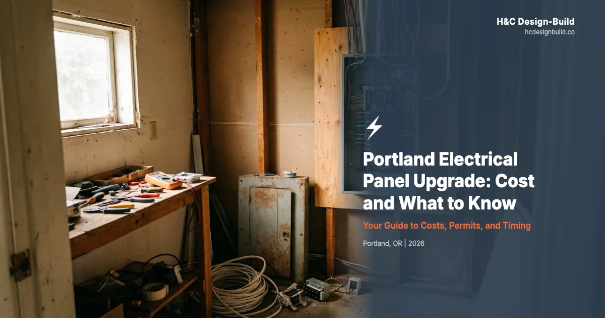 Electrician installing a new 200-amp breaker panel in a Portland home during a kitchen remodel