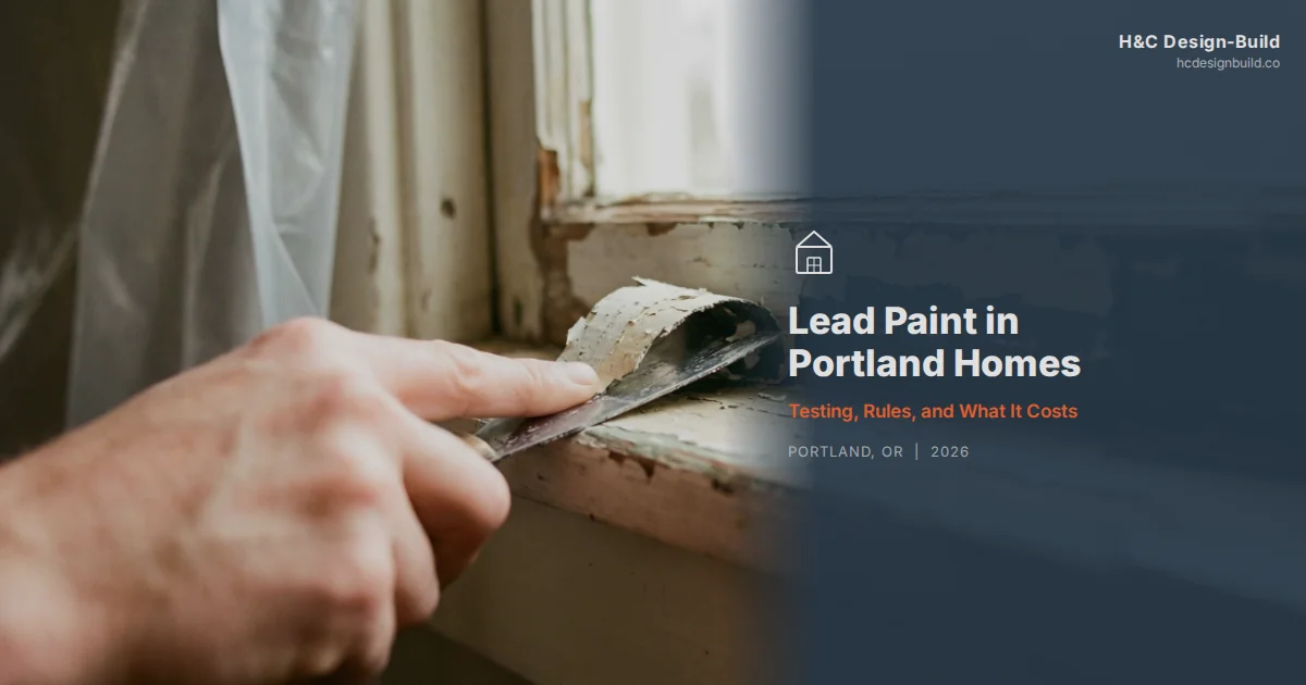 Chipped lead paint layers exposed on baseboard trim during a Portland home remodel