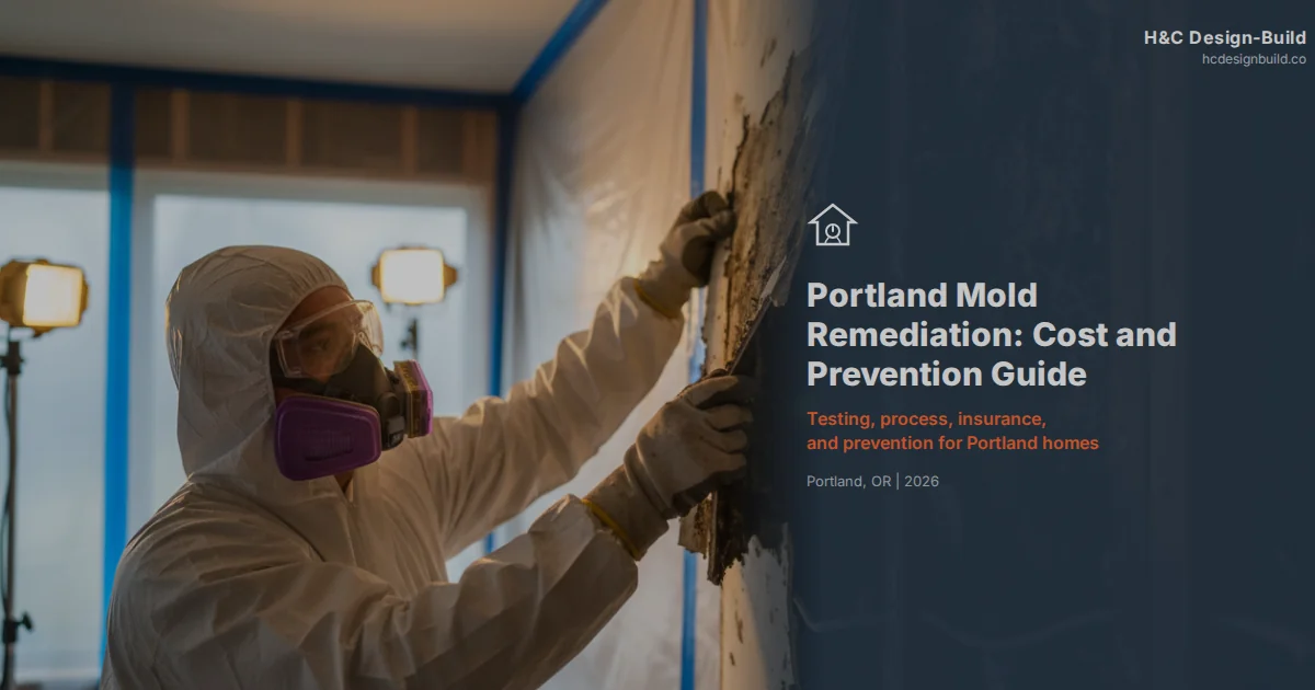 Mold remediation contractor in protective gear removing mold-damaged drywall in a Portland home crawl space